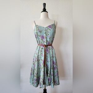 Mint Floral Spaghetti-Strap Dress with Lilac Blooms